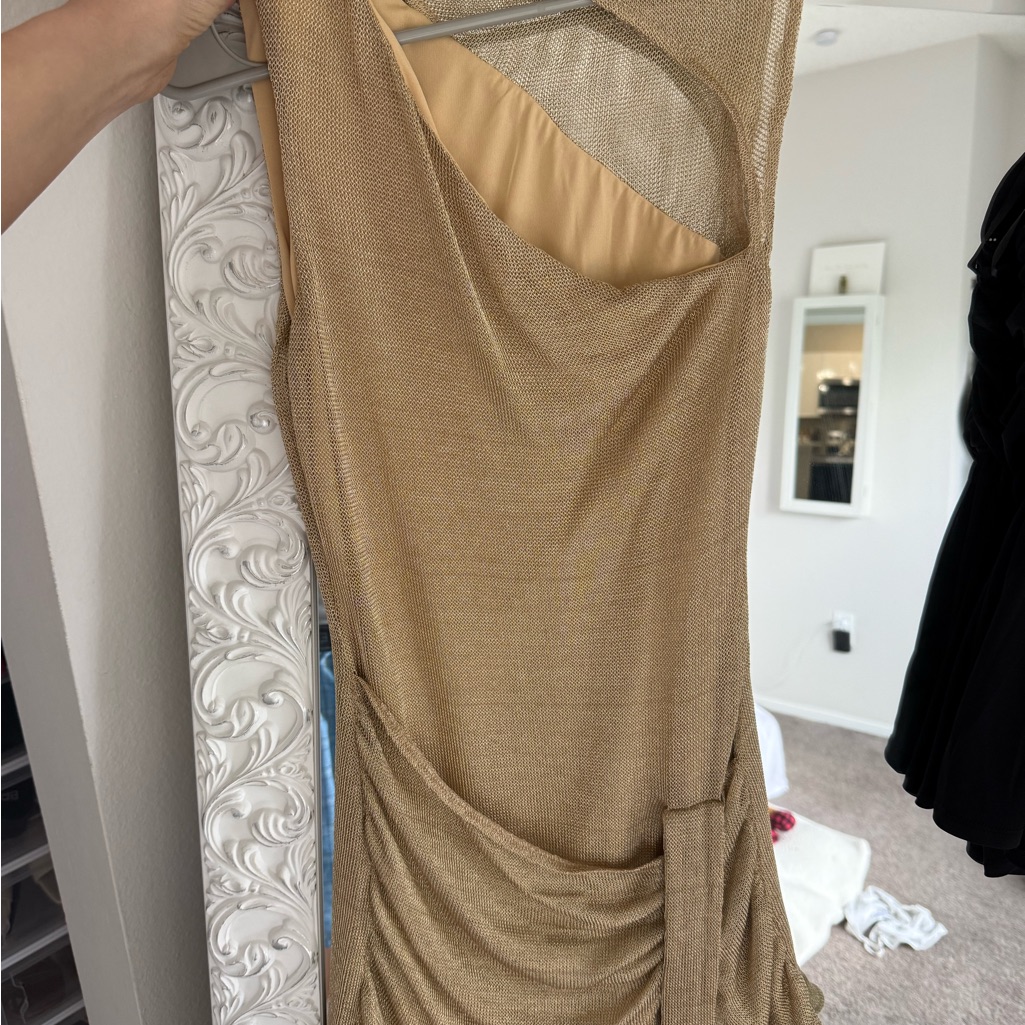 Tiger Mist Metallic Gold One-Shoulder Draped Dress